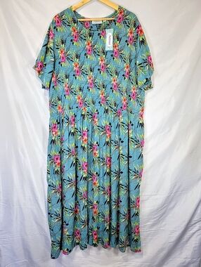 Tropical Floral Rayon Smocked Maxi Dress With Pockets Summer, Bohemian Boho
